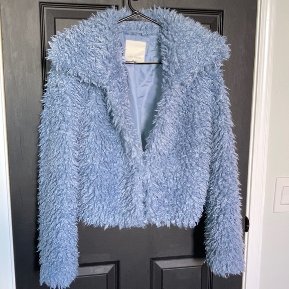 Ella Moss Blue Sasha Faux Fur Sweater Jacket - Picture 1 of 5